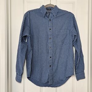 100% Cotton Blue Gingham Flannel Button Up Long Sleeve Shirt - Small